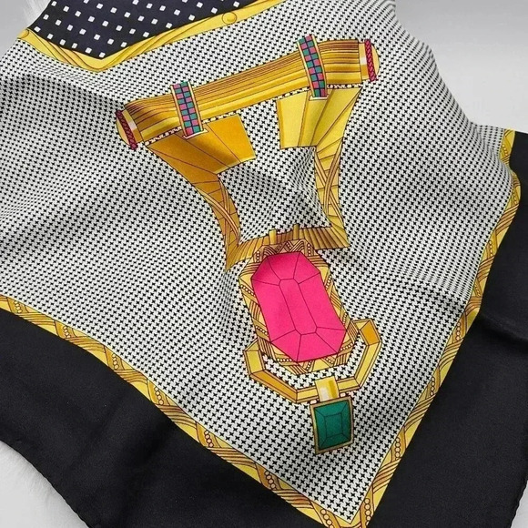 Price is FIRM* Christian Dior Silk Scarf Echarpes CD Logo & Gems - Picture 6 of 8